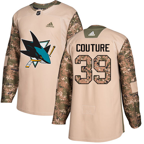 Adidas Sharks #39 Logan Couture Camo Authentic Veterans Day Stitched NHL Jersey - Click Image to Close